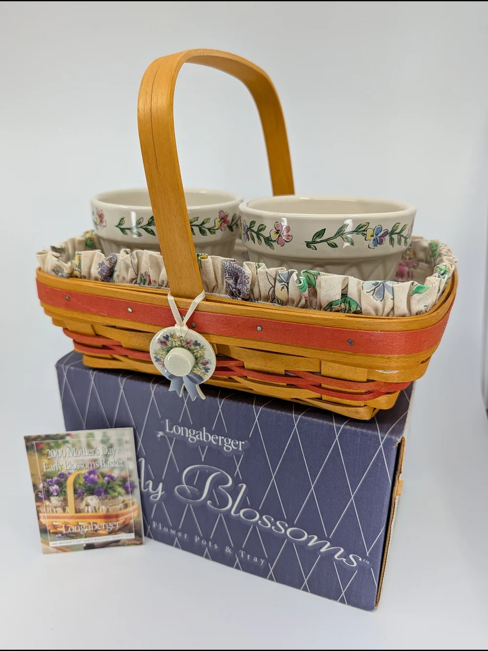 Longaberger 2000 Mothers Day Early Blossoms Set Basket/Liner/Tie-On/Pots/Protect